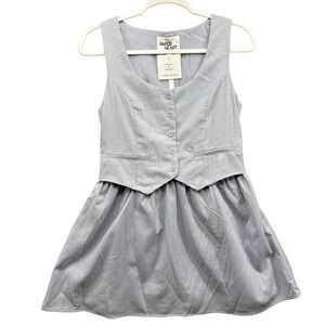Paper Heart Dress Womens Small Linen Dress Button Front Sleeveless Vest Blue